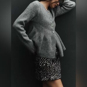 Anthropologie Maeve Flower Button Peplum Cardigan Sweater